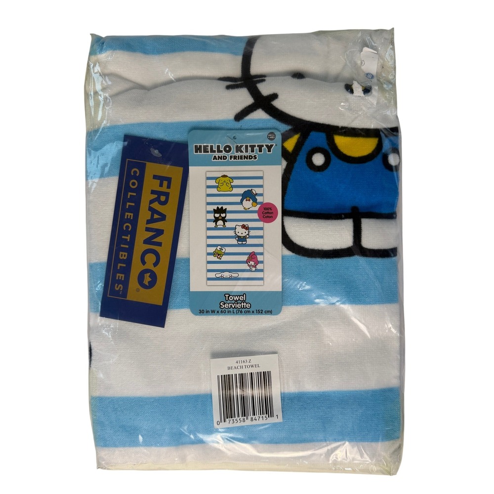 Sanrio Hello Kitty and Friends Blue Striped‎ Cotton Beach Towel 30x60 New